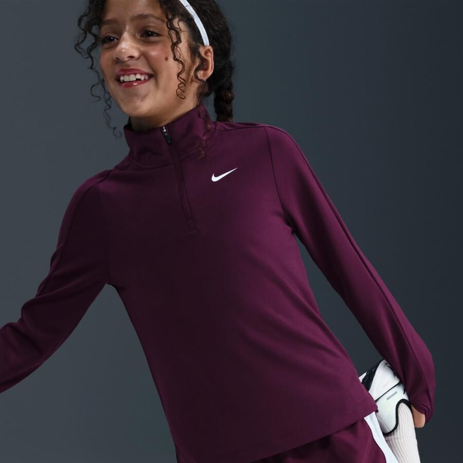 Nike Dri-FIT meisjestop met lange mouwen en korte rits Rood - Foto 2