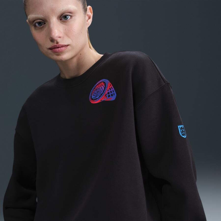 Nike Engeland Phoenix Fleece oversized voetbalsweatshirt met ronde hals voor dames Zwart - Foto 4