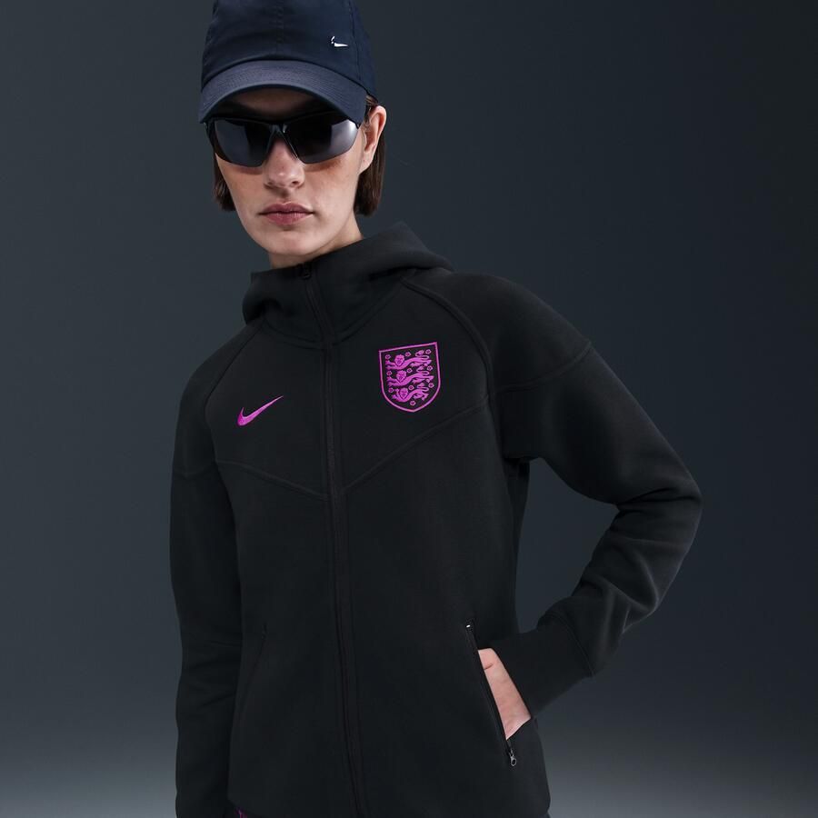 Nike Engeland Tech Windrunner voetbalhoodie met rits over de hele lengte van fleece voor dames Zwart - Foto 4