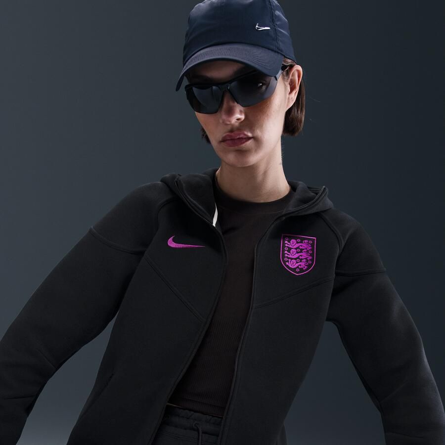 Nike Engeland Tech Windrunner voetbalhoodie met rits over de hele lengte van fleece voor dames Zwart - Foto 2