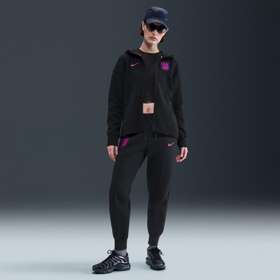 Nike Engeland Tech Windrunner voetbalhoodie met rits over de hele lengte van fleece voor dames Zwart - Foto 3