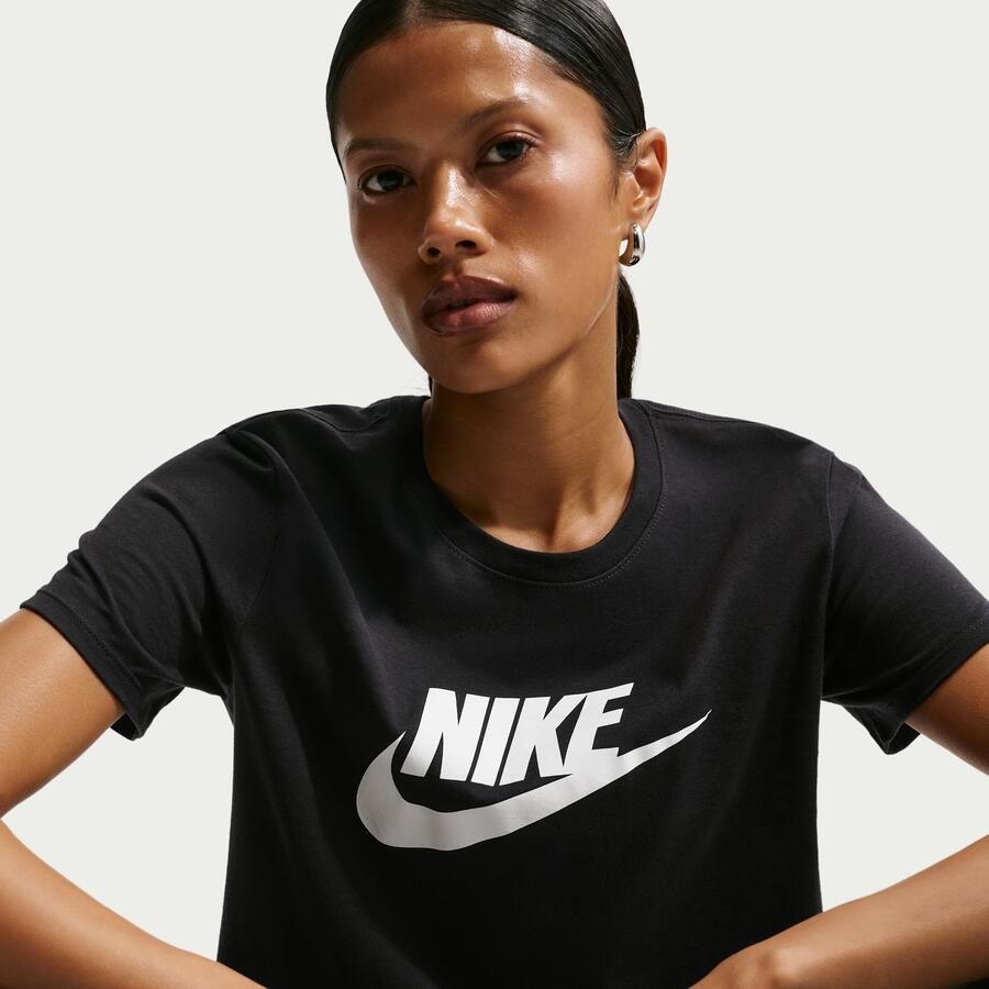 Nike Gedrukt Katoen Ronde Hals T-shirt Black Dames