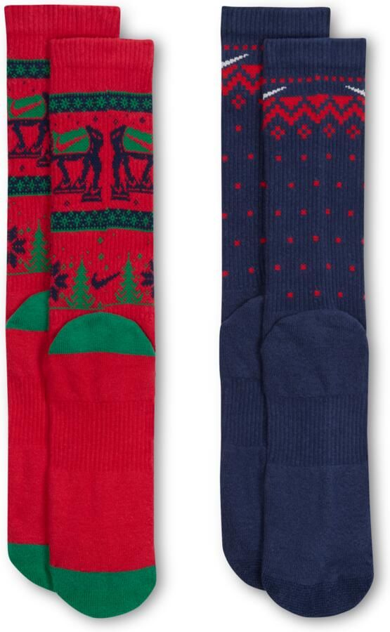 Nike Everyday Plus Cushioned Winter Wonderland Crew sokken (2 paar) Meerkleurig
