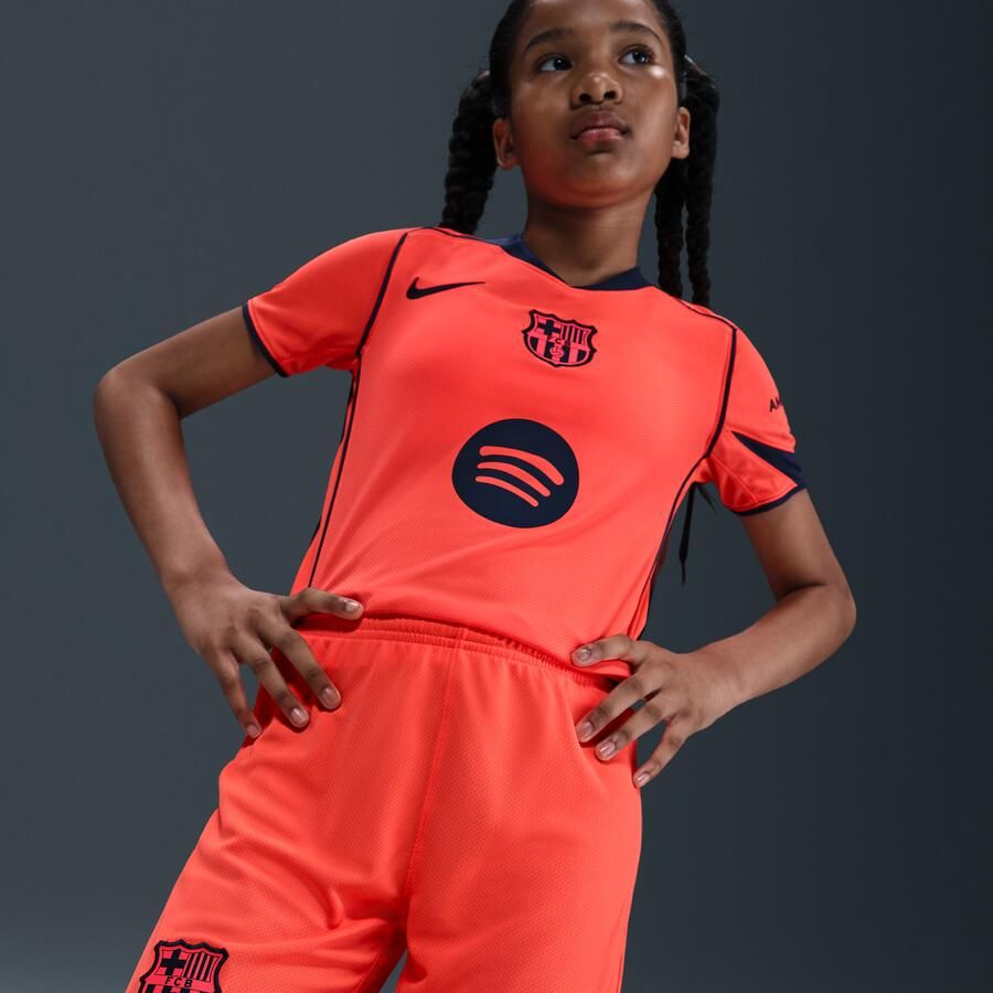 Nike FC Barcelona 2025 26 Stadium Derde Total 90 replicavoetbalshorts met Dri-FIT voor kids Oranje