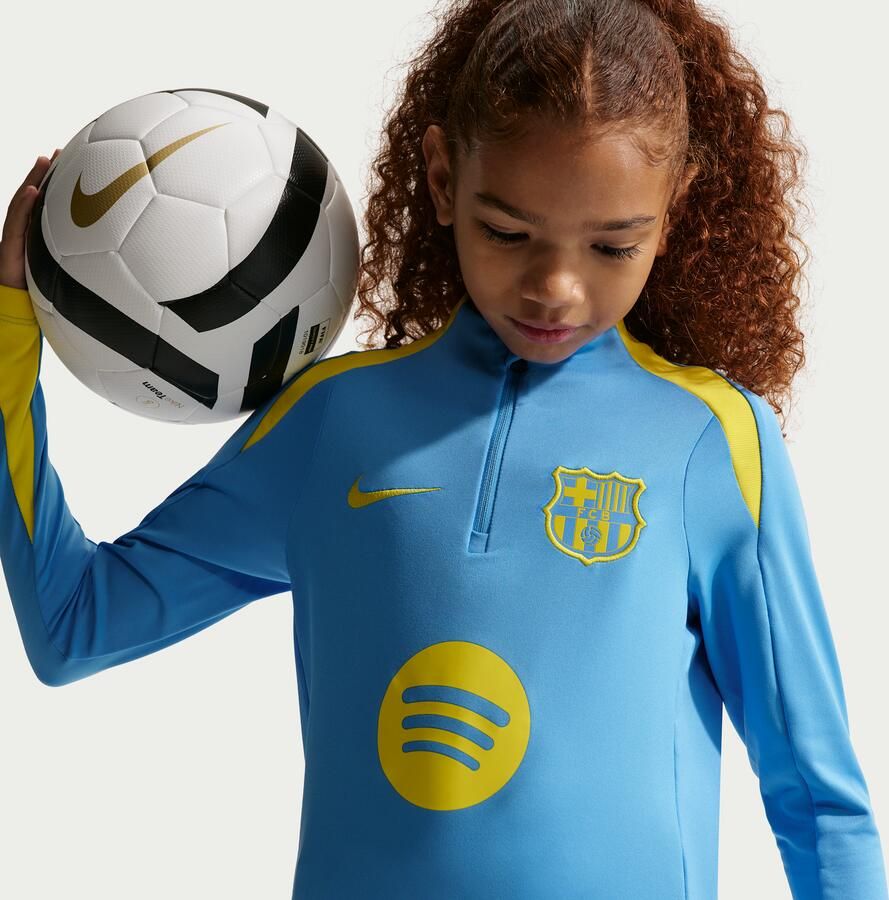 Nike FC Barcelona Strike Fourth Dri-FIT knit voetbaltrainingstop voor kids Blauw