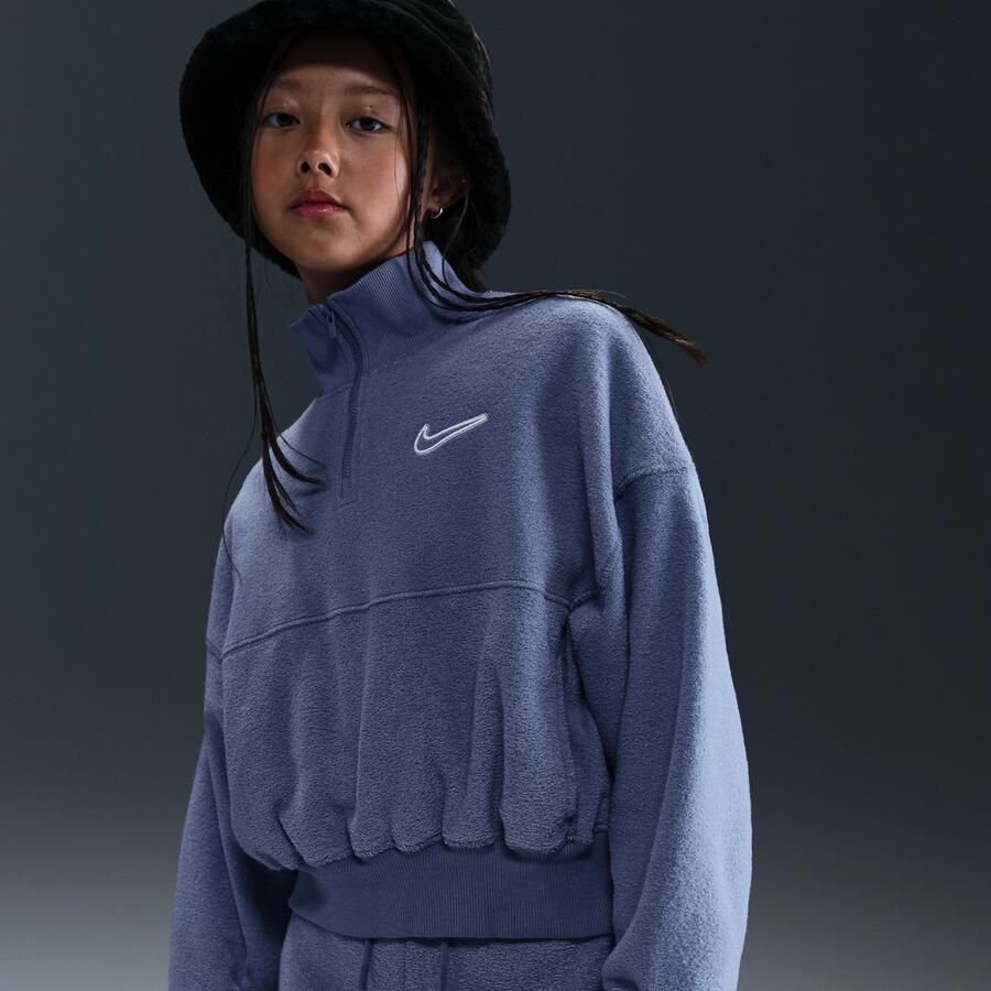 Nike fleecetop met lange mouwen voor meisjes Blauw - Foto 4