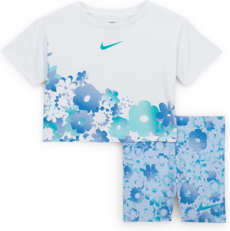Nike Flow-Ral tweedelige set met bikeshorts met print voor baby's (12-24 maanden) Blauw - Foto 3