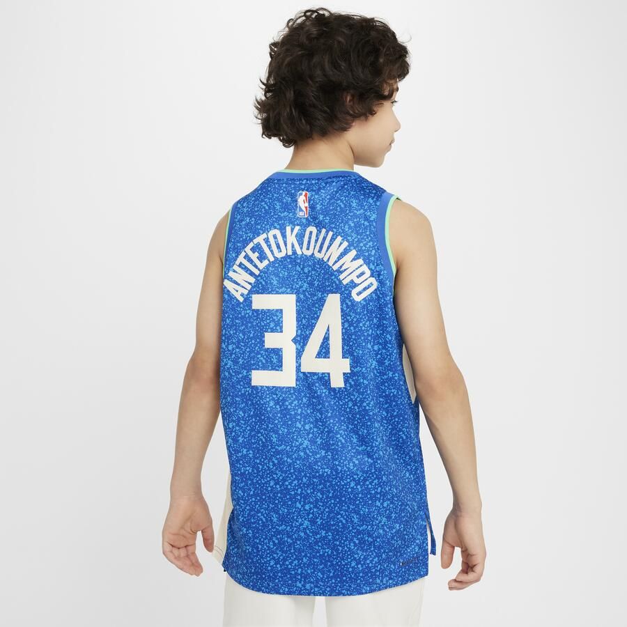 Nike Giannis Antetokounmpo Milwaukee Bucks 2023 24 City Edition Swingman NBA-jersey met Dri-FIT voor kids Blauw - Foto 4