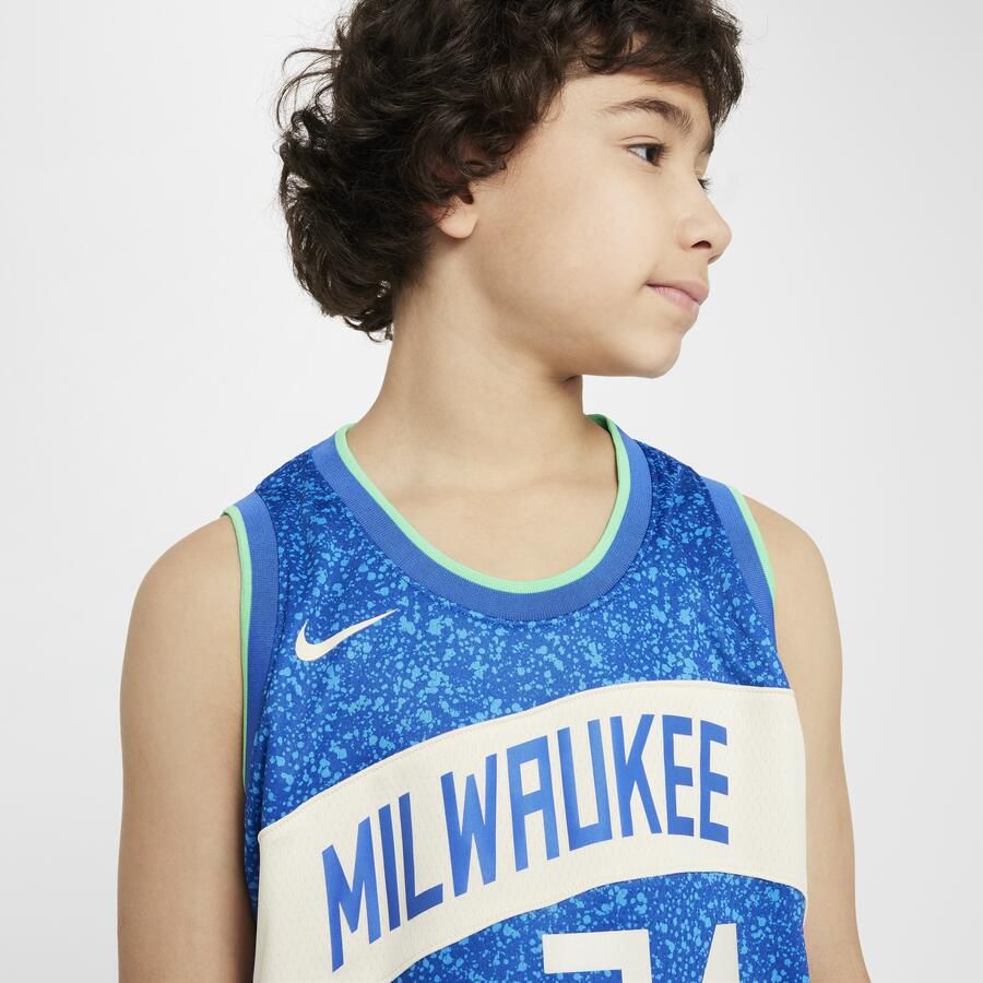 Nike Giannis Antetokounmpo Milwaukee Bucks 2023 24 City Edition Swingman NBA-jersey met Dri-FIT voor kids Blauw