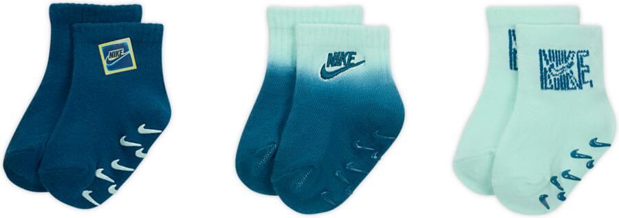 Nike Glow With Me geribde sokken met anti-slip voor baby's peuters (3 paar) Blauw - Foto 3