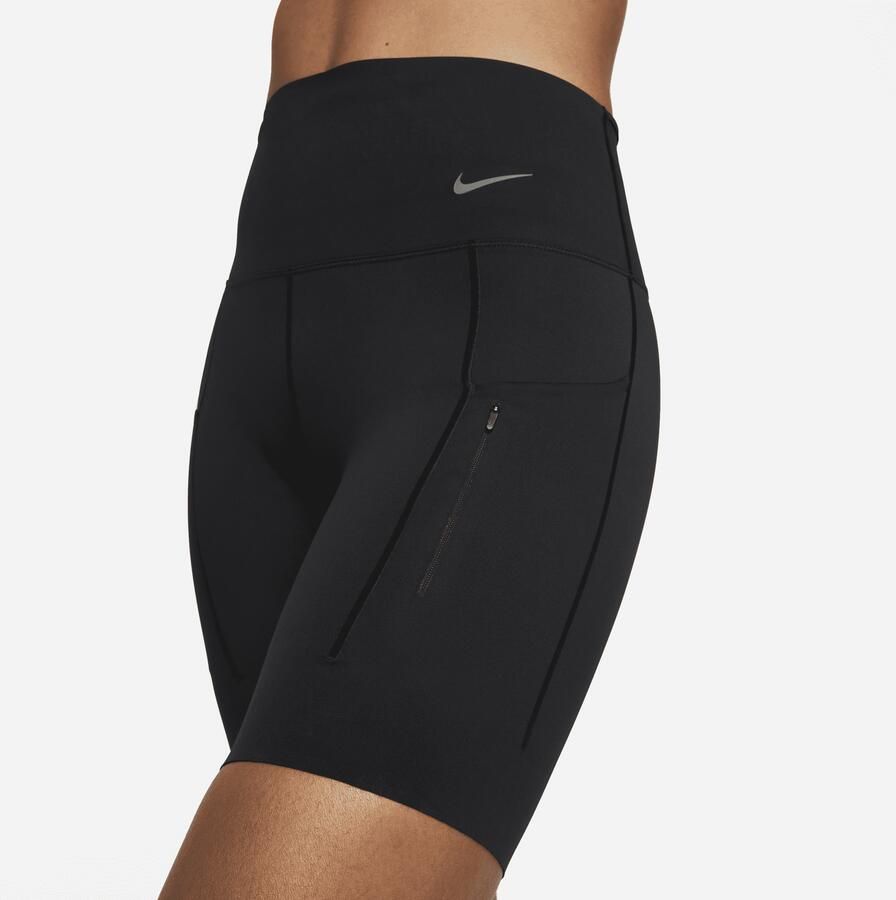 Nike Go Bikershorts met hoge taille zakken en complete ondersteuning voor dames (20 cm) Zwart