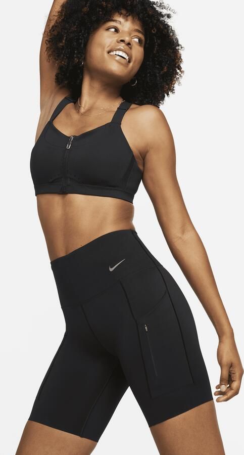 Nike Go Bikershorts met hoge taille zakken en complete ondersteuning voor dames (20 cm) Zwart - Foto 3