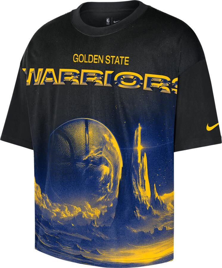 Nike Golden State Warriors Courtside NBA boxy T-shirt voor heren Zwart - Foto 3