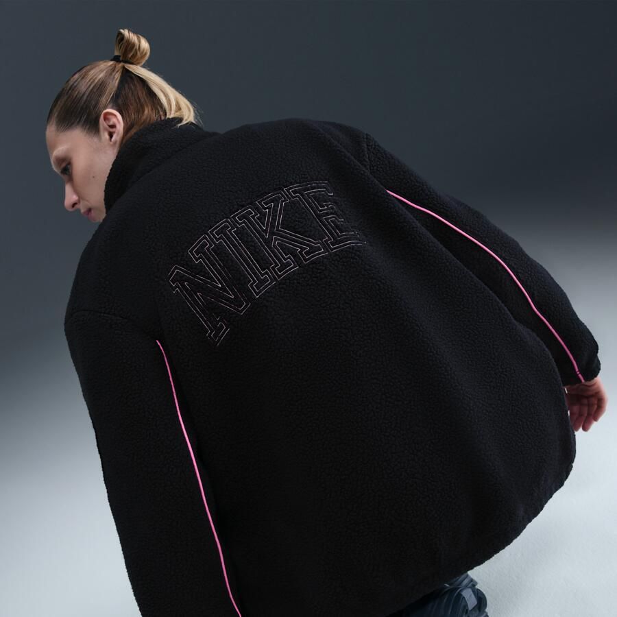 Nike hoogpolig fleecejack met rits voor dames Zwart