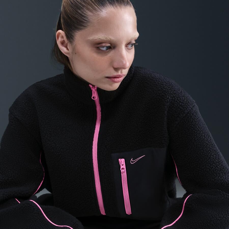 Nike hoogpolig fleecejack met rits voor dames Zwart - Foto 2