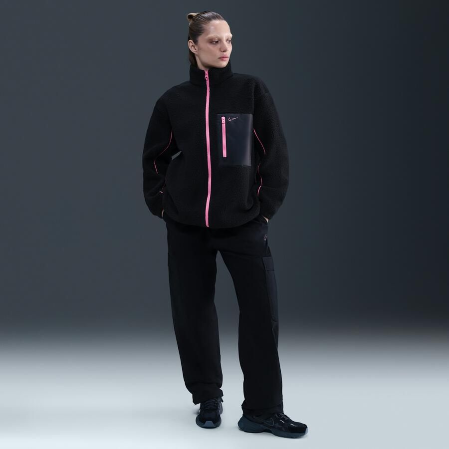 Nike hoogpolig fleecejack met rits voor dames Zwart - Foto 3
