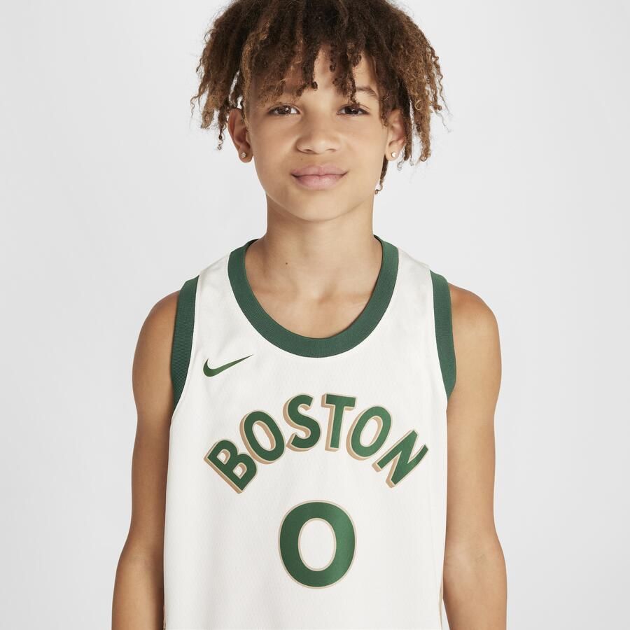 Nike Jayson Tatum Boston Celtics 2023 24 City Edition Swingman NBA-jersey met Dri-FIT voor kids Wit