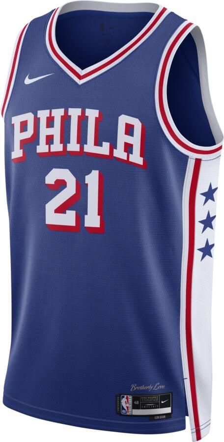 Nike Joel Embiid Philadelphia 76ers Icon Edition Dri-FIT Swingman NBA-jersey voor heren Blauw