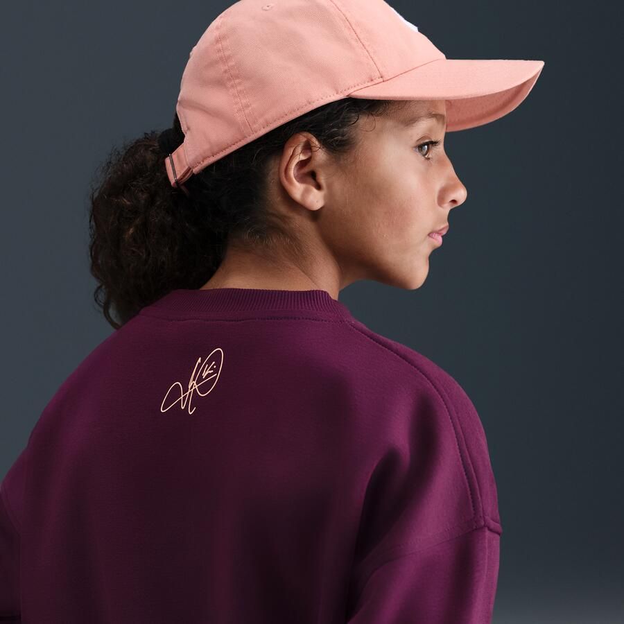 Nike Kylian Mbappé Club Fleece oversized voetbalsweatshirt met ronde hals voor meisjes Rood