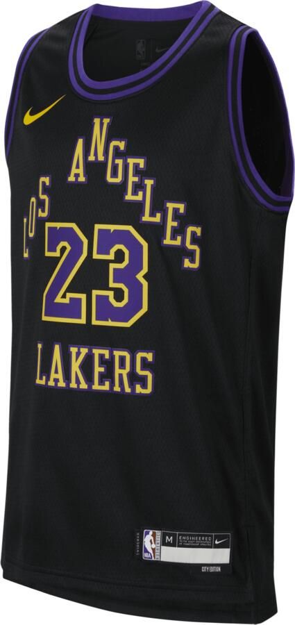 Nike Lebron James Los Angeles Lakers 2023 24 City Edition Swingman NBA-jersey met Dri-FIT voor kids Zwart