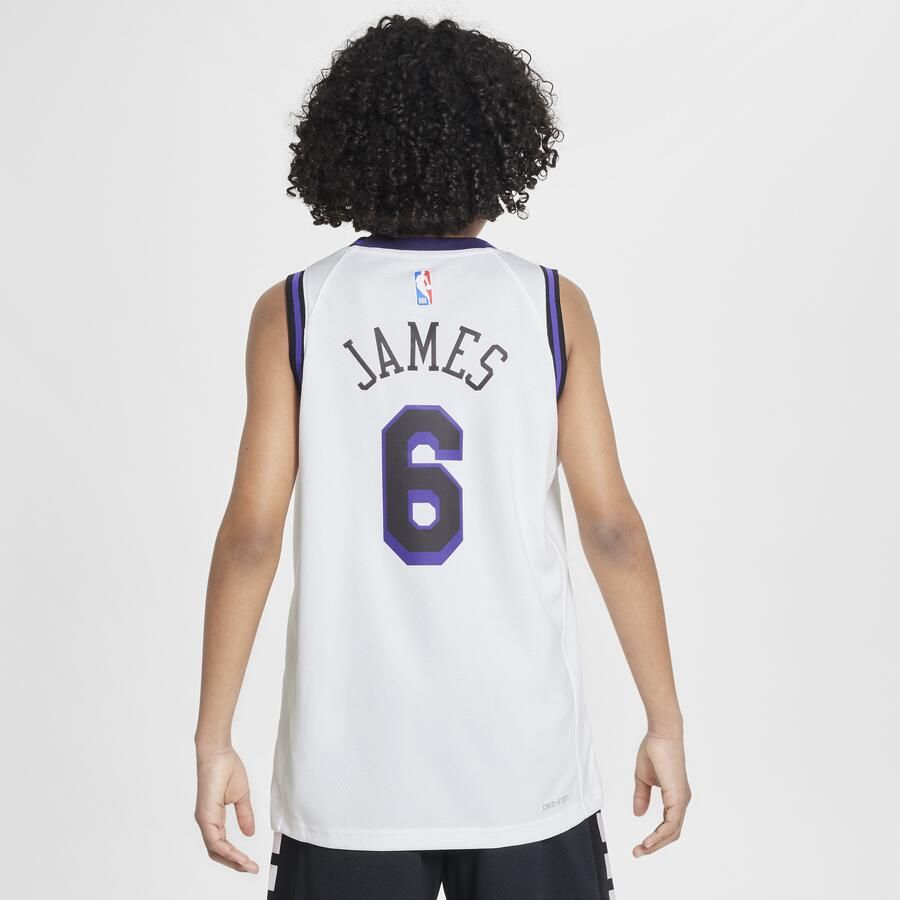 Nike Lebron James Los Angeles Lakers City Edition Swingman NBA-jersey met Dri-FIT voor kids Wit - Foto 4