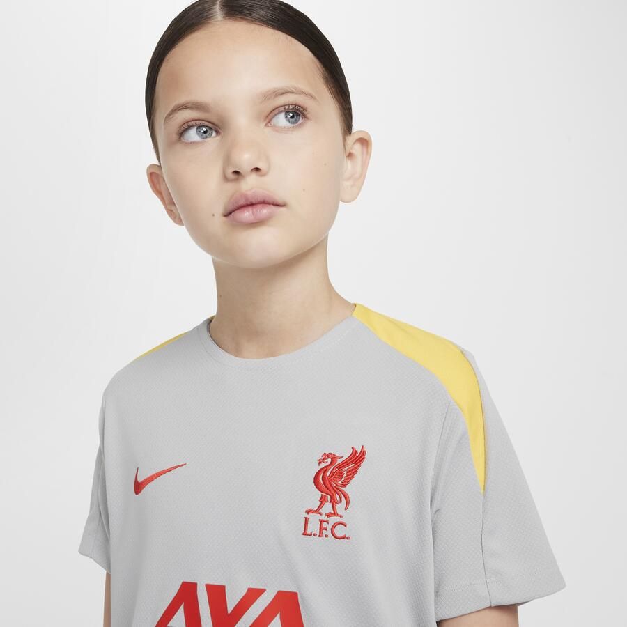 Nike Liverpool FC Strike Derde Dri-FIT knit voetbaltop met korte mouwen voor kids Grijs