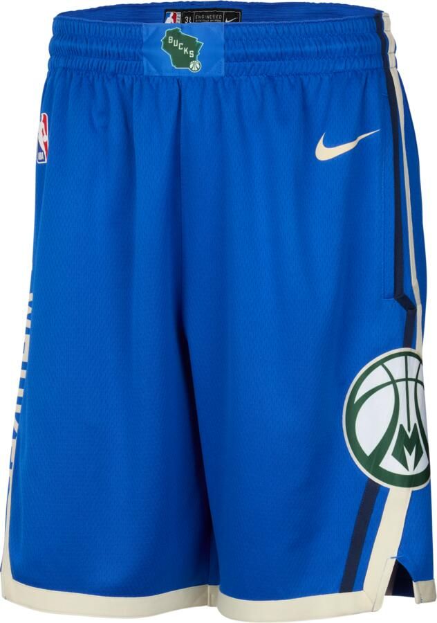 Nike Milwaukee Bucks 2024 25 City Edition Swingman Dri-FIT NBA-herenshorts Blauw