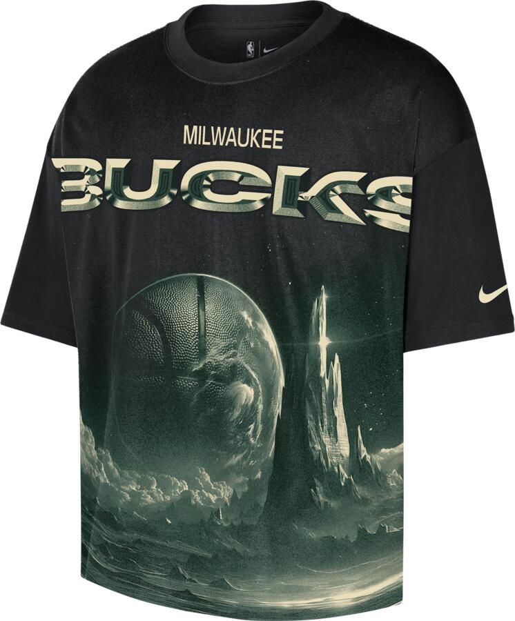 Nike Milwaukee Bucks Courtside NBA boxy T-shirt voor heren Zwart - Foto 3