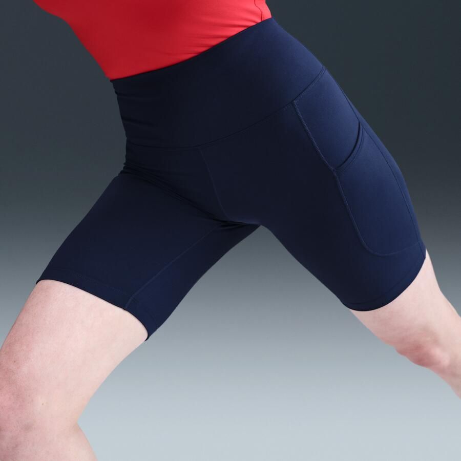 Nike One bikershorts met hoge taille en zakken voor dames (20 cm) Blauw