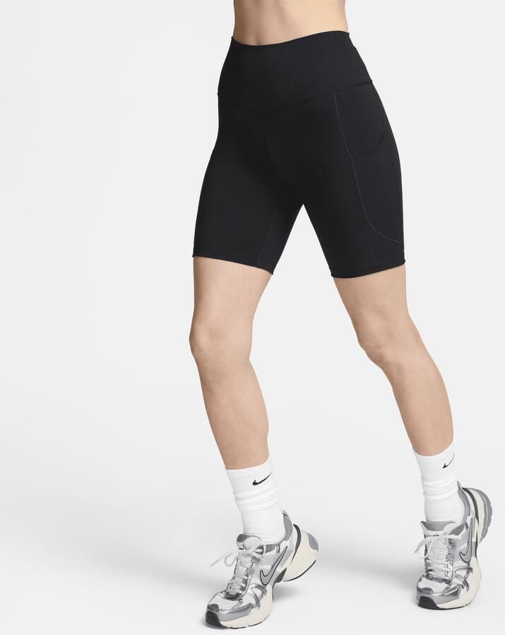 Nike One bikershorts met hoge taille en zakken voor dames (20 cm) Zwart - Foto 2
