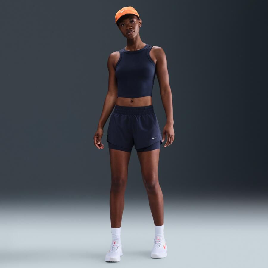 Nike One Dri-FIT 2-in-1 damesshorts met halfhoge taille (8 cm) Blauw - Foto 3