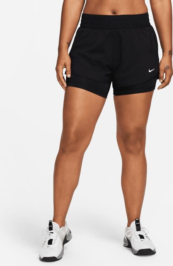 Nike One Dri-FIT 2-in-1 damesshorts met halfhoge taille (8 cm) Zwart - Foto 4