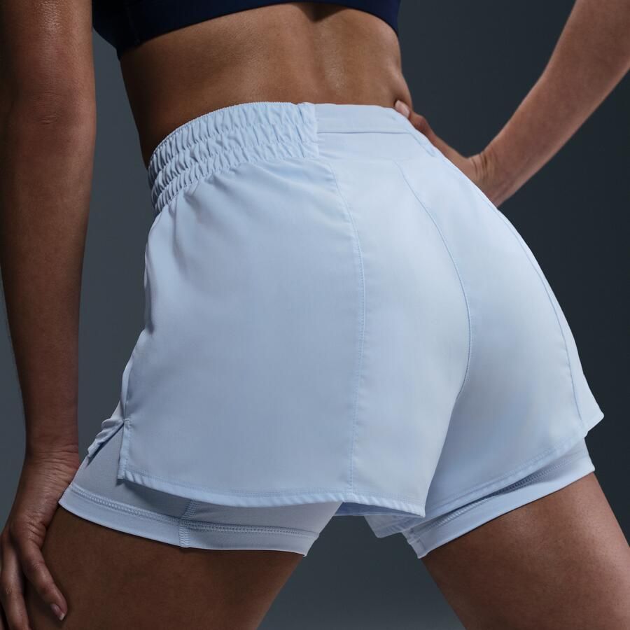 Nike One Dri-FIT 2-in-1 damesshorts met hoge taille (8 cm) Blauw - Foto 2