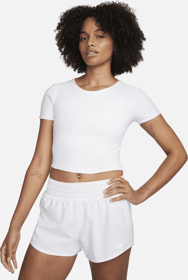 Nike One Fitted Dri-FIT croptop met korte mouwen voor dames Wit - Foto 3