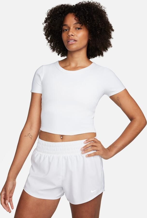 Nike One Fitted Dri-FIT croptop met korte mouwen voor dames Wit - Foto 3