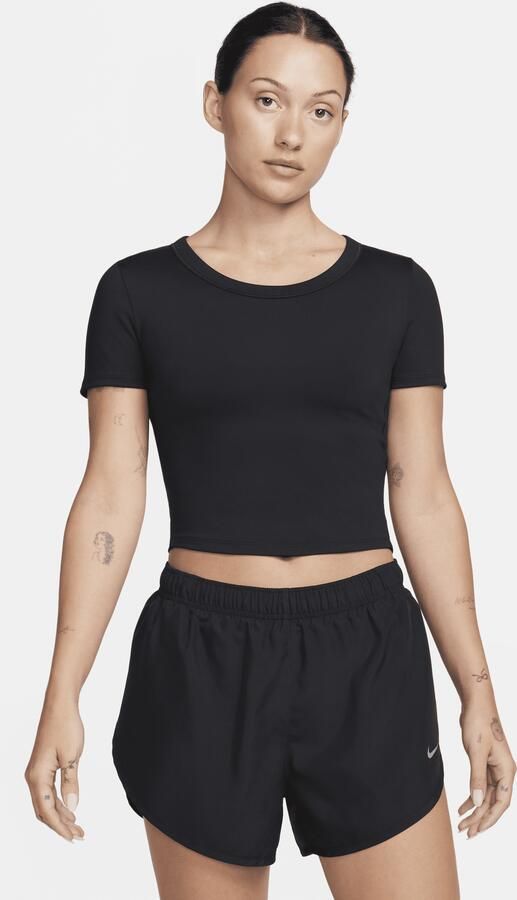 Nike One Fitted Dri-FIT croptop met korte mouwen voor dames Zwart - Foto 3