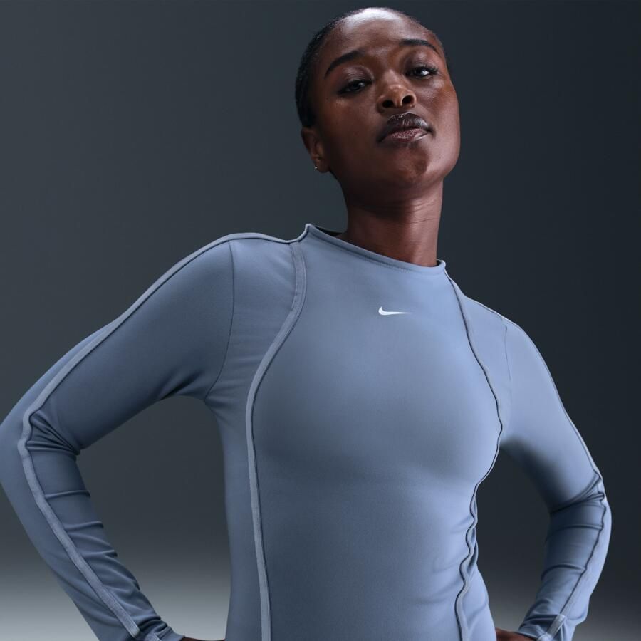Nike One Fitted Dri-FIT damestop met lange mouwen Blauw - Foto 4