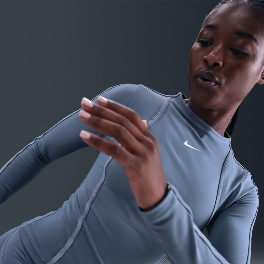 Nike One Fitted Dri-FIT damestop met lange mouwen Blauw - Foto 2