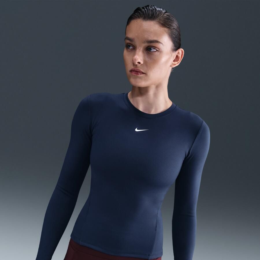 Nike One Fitted Dri-FIT damestop met lange mouwen Blauw - Foto 4