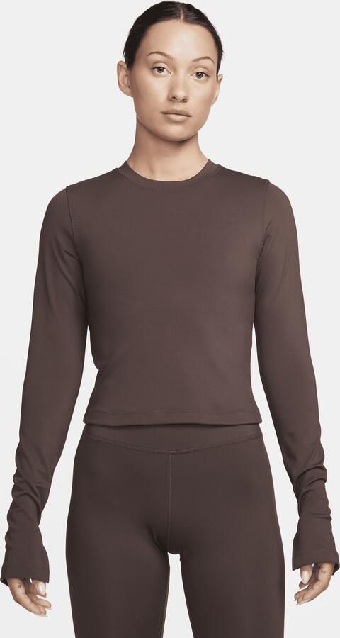Nike One Fitted Dri-FIT damestop met lange mouwen Bruin - Foto 3