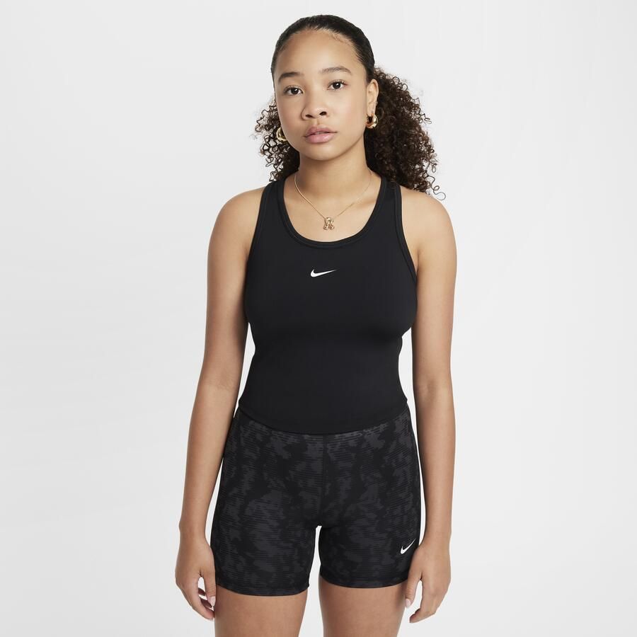 Nike One Fitted Dri-FIT tanktop voor meisjes Zwart - Foto 3