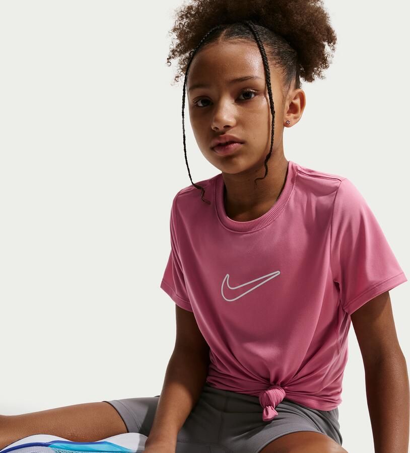 Nike One Fitted Dri-FIT top met korte mouwen voor meisjes Roze - Foto 3