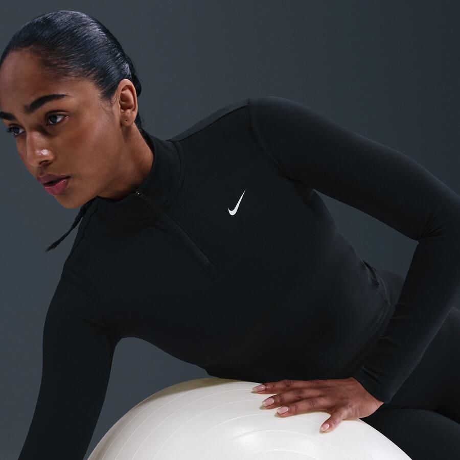 Nike One Fitted Dri-FIT tussenlaag met korte rits voor dames Zwart - Foto 2