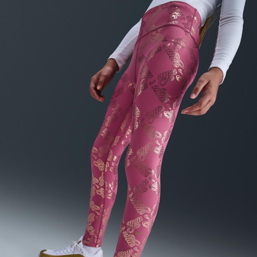 Nike One Legging met print en Dri-FIT voor meisjes Paars