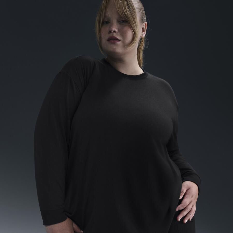Nike One Relaxed Dri-FIT damestop met lange mouwen (Plus Size) Zwart - Foto 4