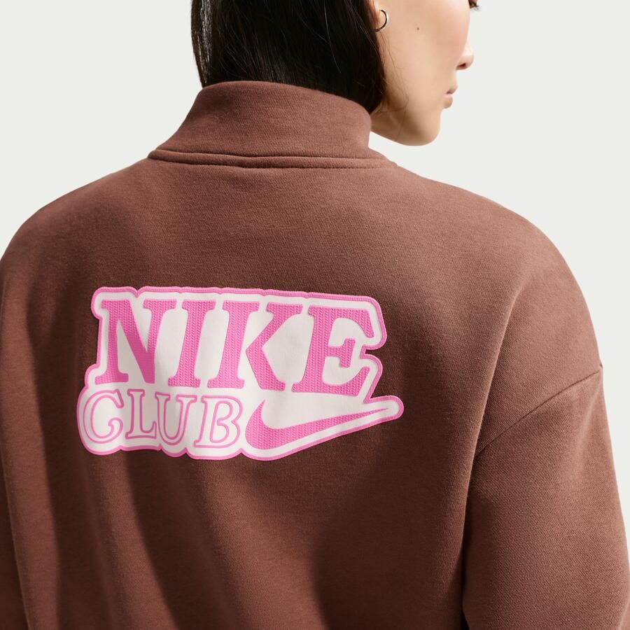 Nike oversized damestop van fleece met korte rits voor dames Bruin