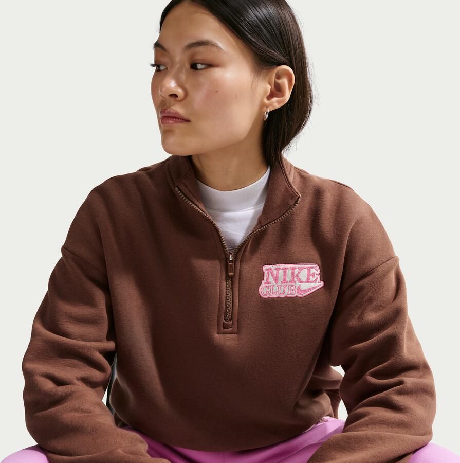 Nike oversized damestop van fleece met korte rits voor dames Bruin - Foto 3