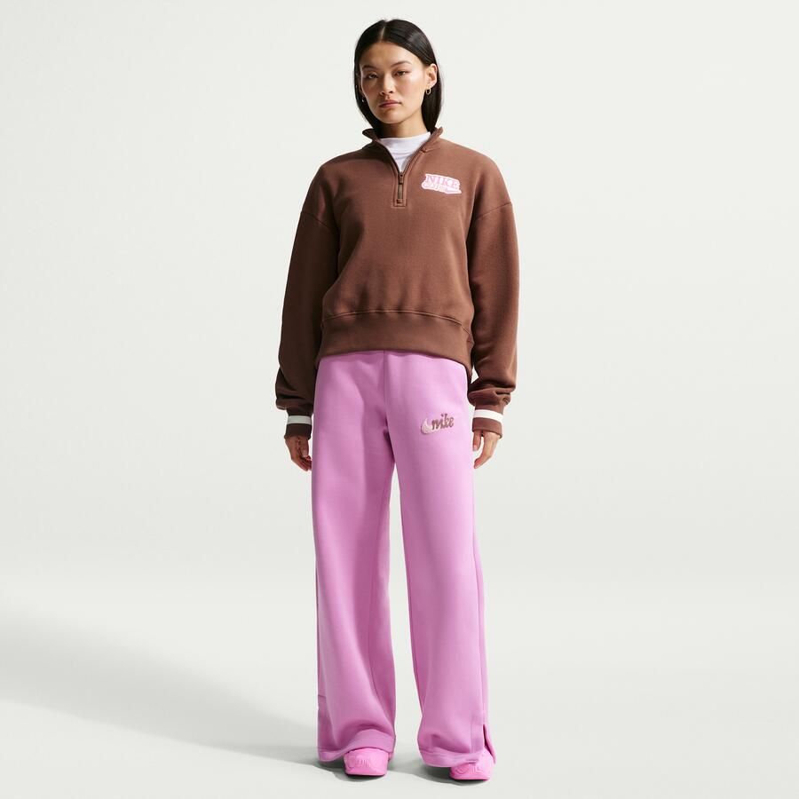 Nike oversized damestop van fleece met korte rits voor dames Bruin - Foto 2