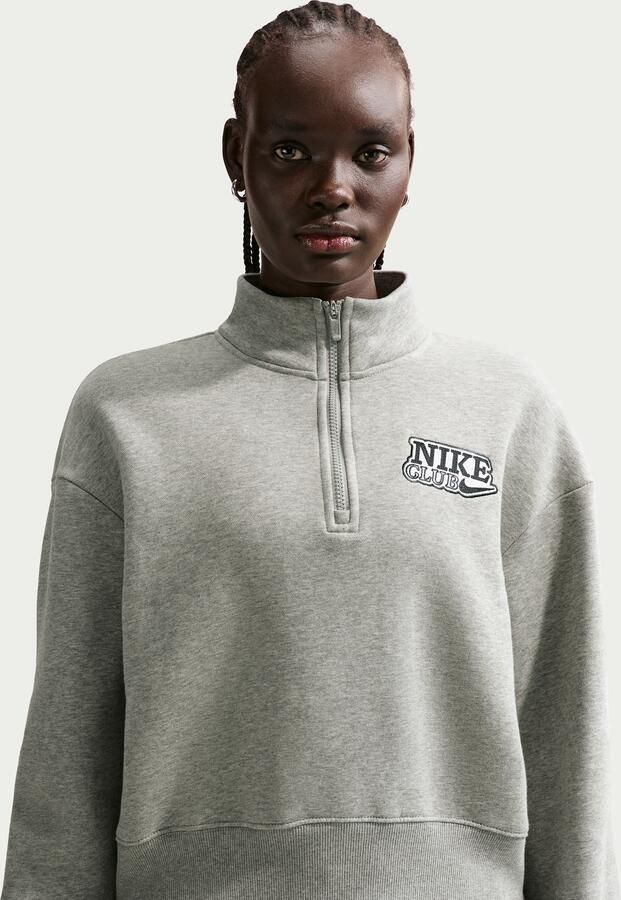 Nike oversized damestop van fleece met korte rits voor dames Grijs - Foto 4