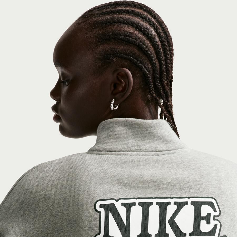 Nike oversized damestop van fleece met korte rits voor dames Grijs